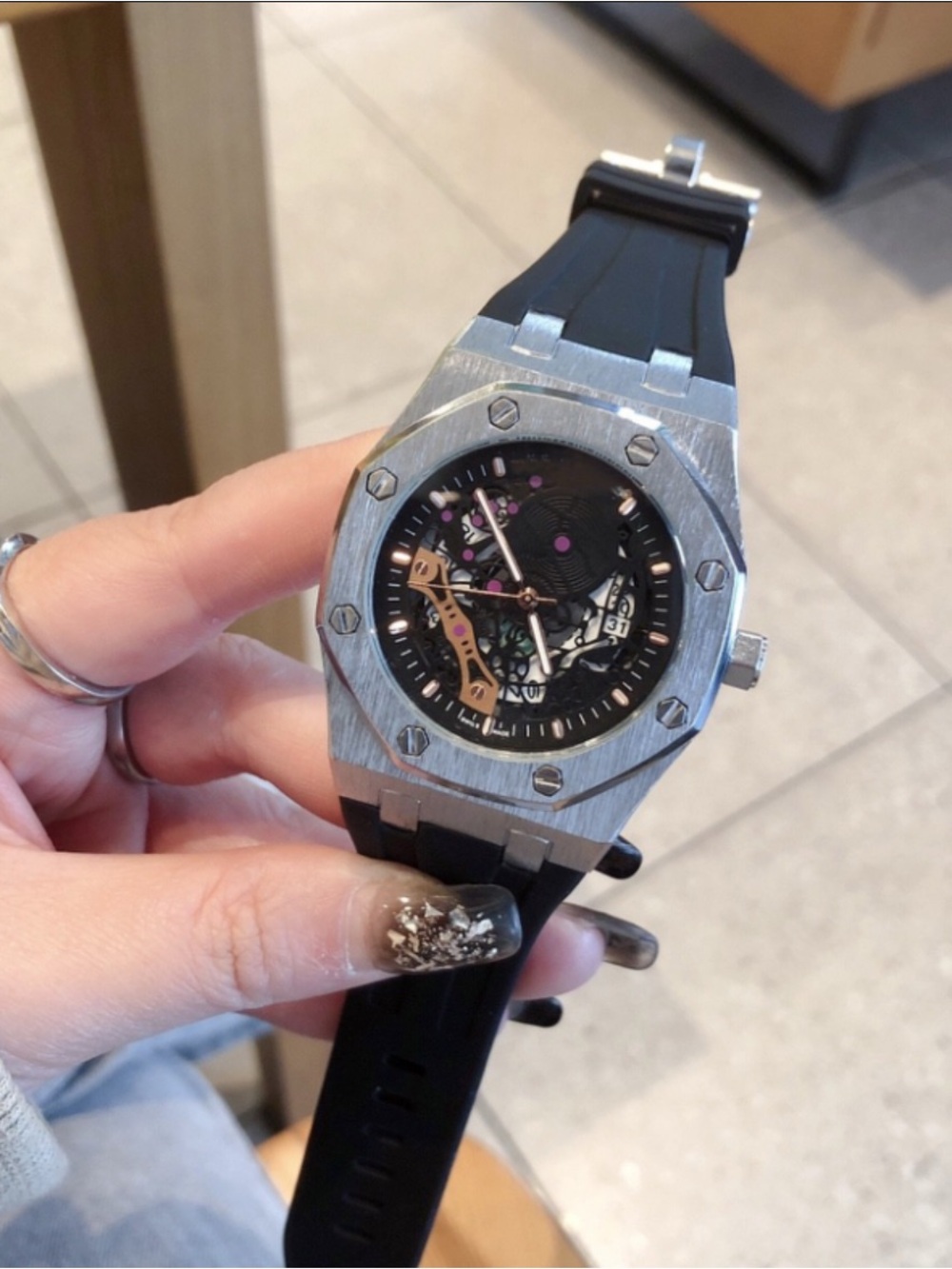 Luxury designer watch  Dial Stainless Steel Watch with Black Rubber Strap